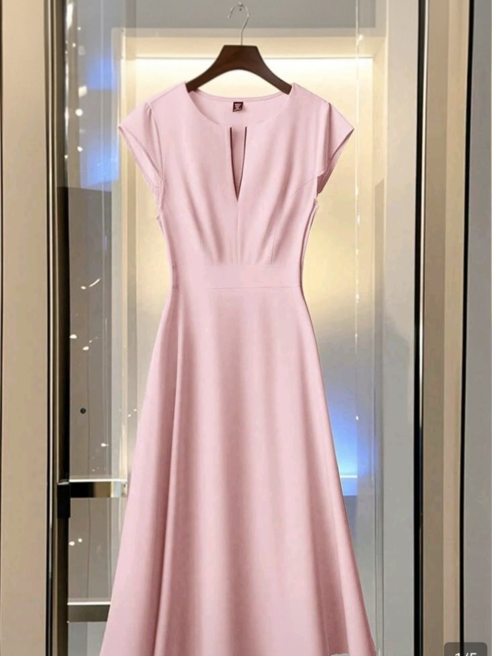Elegant Soft Pink Cap-Sleeve Midi A-Line Dress